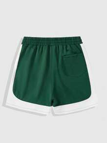 ROMWE MEN Prep Men's Letter Print Drawstring Waist Shorts, Suitable For Summer