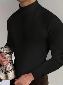 Manfinity Dauomo Men's Plain Stand Collar Long Sleeve Casual T-Shirt, Spring And Summer