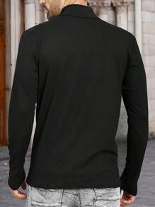 Manfinity Dauomo Men's Plain Stand Collar Long Sleeve Casual T-Shirt, Spring And Summer