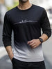 Manfinity Homme Men Round Neck Long Sleeve Gradient Print Letter Graphic Design Fitted Charming Casual T-Shirt, For Going Out, For Husband, Men's Fashion T-Shirt, Men's Graphic Tee, Ombre T-Shirt, Casual Men's Top