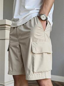 Manfinity Dauomo Men's Solid Color Cargo Pocket Relaxed Casual Shorts