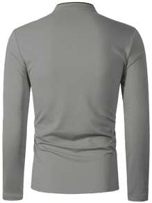 Manfinity Homme Men's Long Sleeve Solid Color Polo Shirt, Minimalist And Fashionable For Summer Polo Shirts For Men Collar